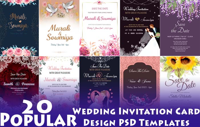 20 Popular Wedding Invitation Card Design PSD Templates