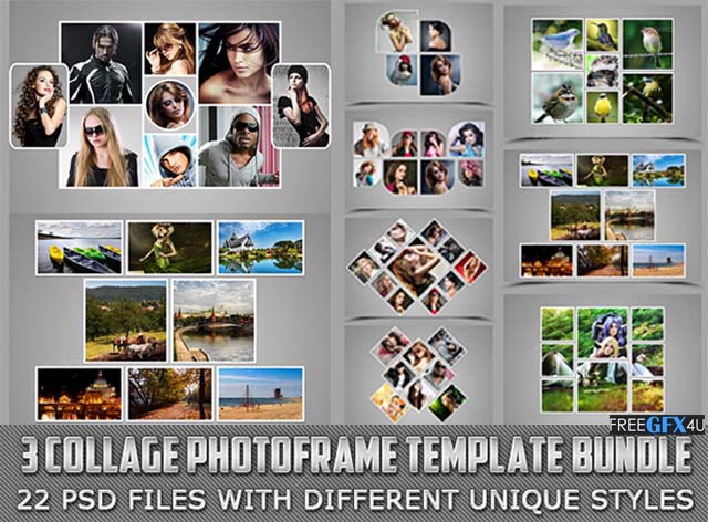 3 Collage Photo Frame PSD Template Bundle