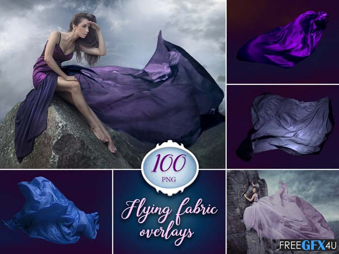 100 Flying Fabric PNG Overlays