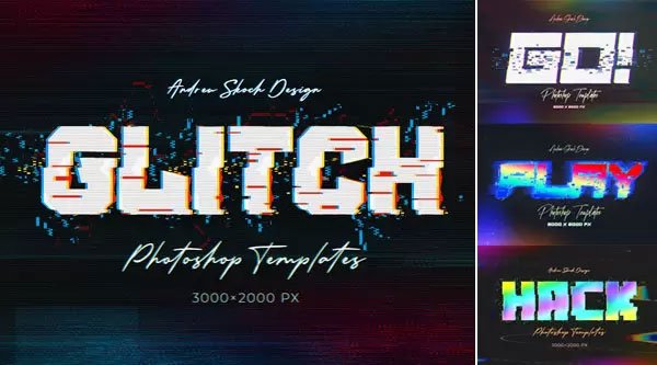 06 Glitch Text or Logo Effects PSD Templates