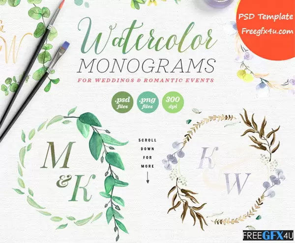 CreativeMarket – 8 Watercolor Wedding Monograms