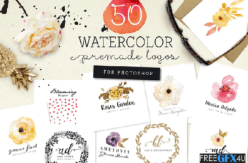 50 Premade Watercolor Logos