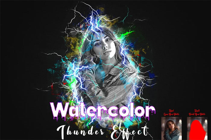 CreativeMarket – Watercolor Thunder Effect PS Action