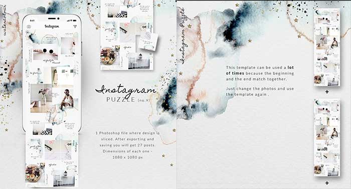 Instagram Puzzle Template-Watercolor - Photoshopresource