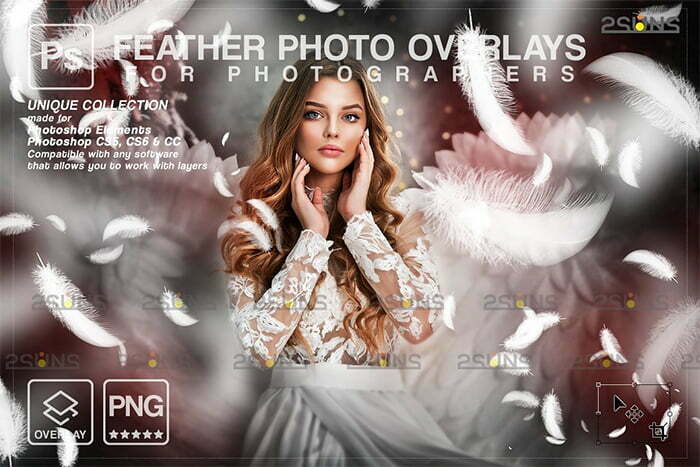 White Feather Photo PNG Overlays