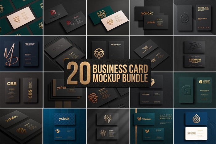 20 Gold Foil Business Card Mockup
