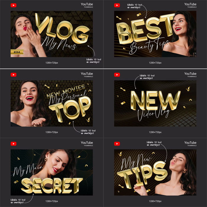 YouTube Thumbnails With Gold Text