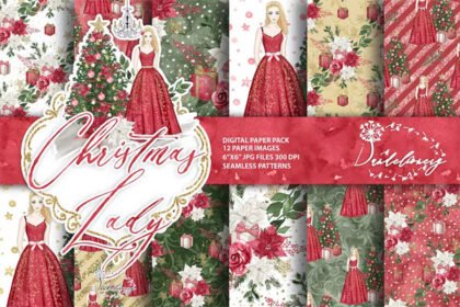 Christmas Lady Digital Paper Pack
