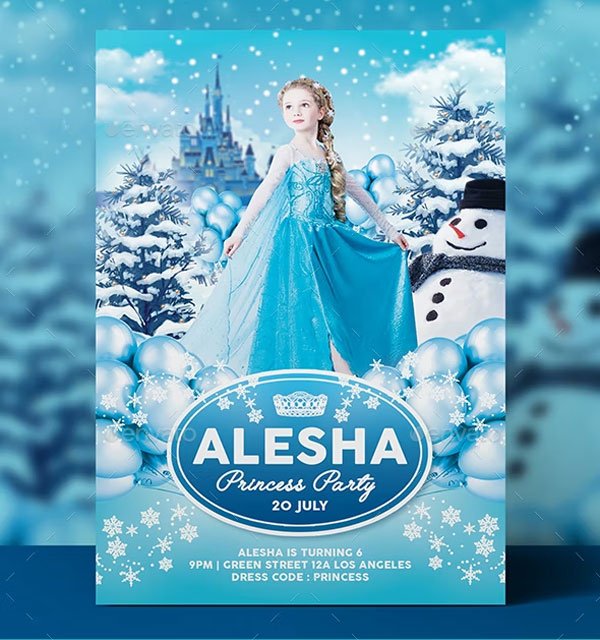 Ice Princess Party Flyer Invitation