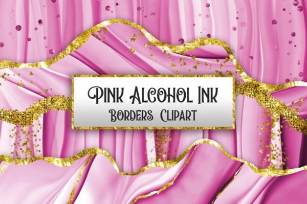 Pink Alcohol Ink Borders Clipart