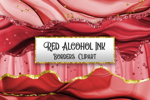 Red Alcohol Ink Borders Clipart