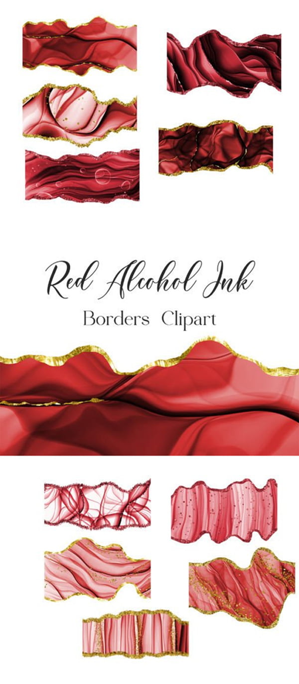 Red Alcohol Ink Borders Clipart
