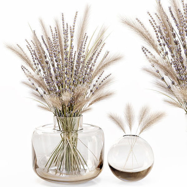 Dry Flowers in Glass Vase With Lavender 3D Model