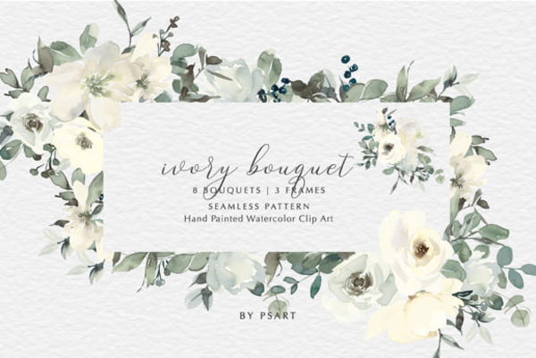 Ivory Watercolor Bouquets Frames Pattern