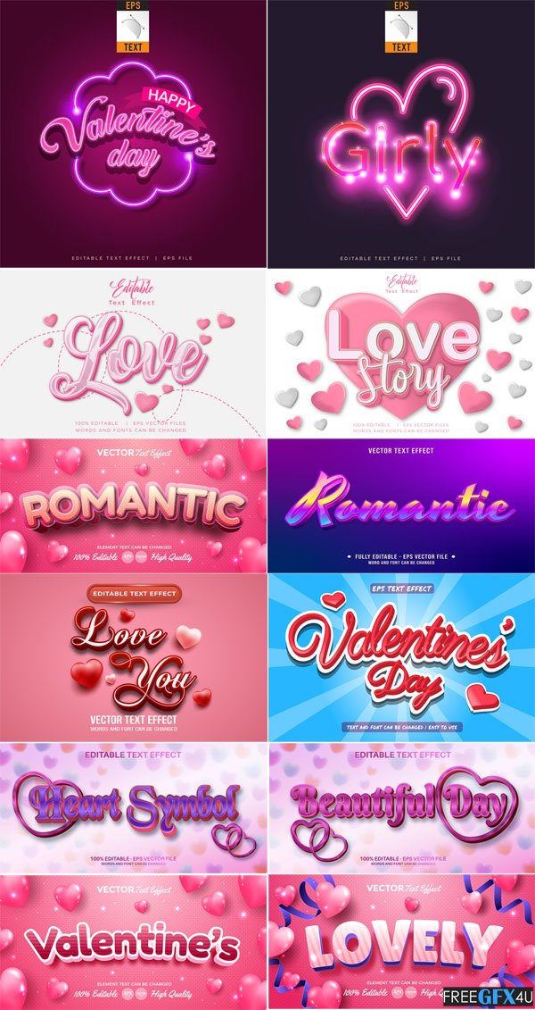 Valentines 3D Editable Text Effect