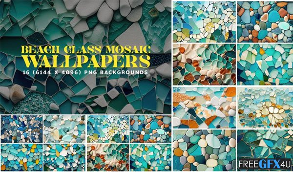 16 Beach Glass Mosaic Backgrounds
