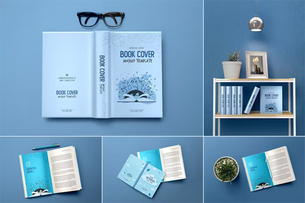 3d Photo Realistic Open Book Cover Mockup PSD