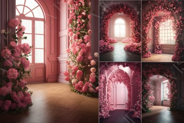 Flowers Arch Room Digital Backdrops