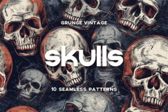 Hand-Drawn Grunge Skulls Seamless Patterns