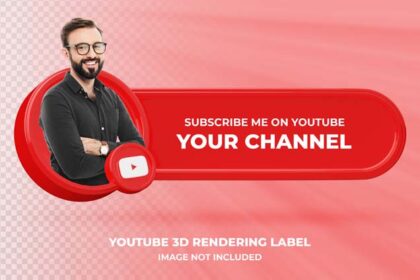 Isolated 3D Rendering YouTube Profile Icon Label Banner