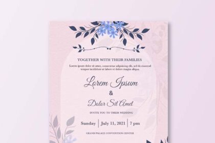 Minimalist Wedding Invitation With Light Blue Flower