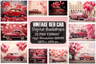 Vintage Red Car Valentines Backdrops Bundle
