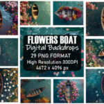 Rustic Wooden Boat with Flowers Backdrop