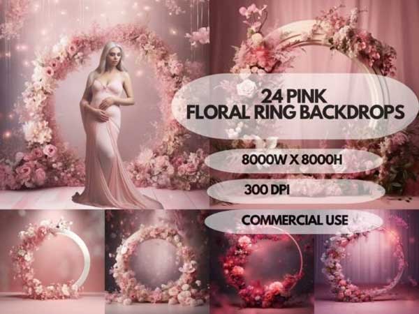 Pink Floral Ring Maternity Backdrop
