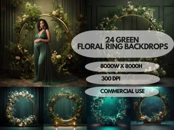 24x Green Floral Ring Maternity Backdrop