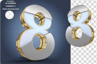 3D Realistic Gold Eight Number PSD