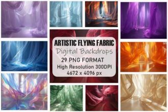 Artistic Flying Fabric Digital Backdrops Bundle