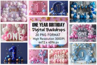 Cute One Year Birthday Digital Backdrops Bundle