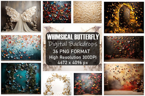 Whimsical Butterfly Backdrops Bundle