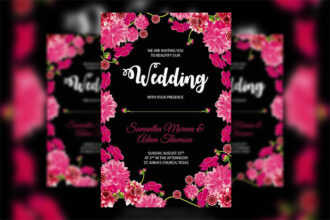 Black Pink Floral Typographical Wedding Party Flyer Template