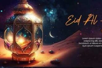 Happy Eid al Fitr Poster With Arabic Lantern