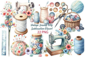 Vintage Sewing PNG Sublimation Clipart
